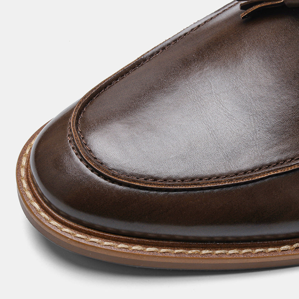 Burnished Tassel Loafers — detail