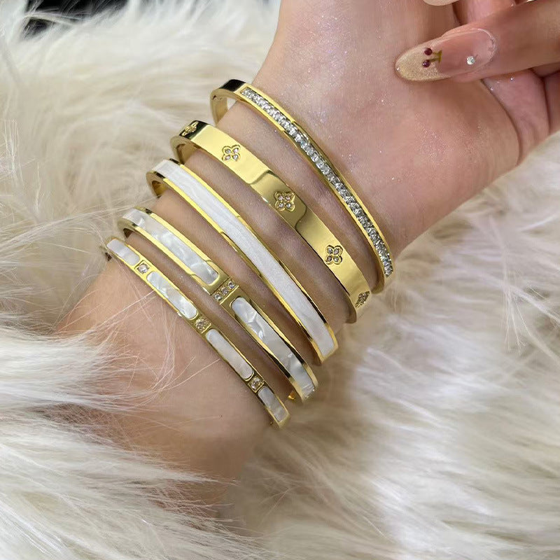 Crystal-Set Steel Bangles