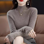 Seamless Half-Turtleneck Wool Sweater Women Slim-Fit Knitted Pullover