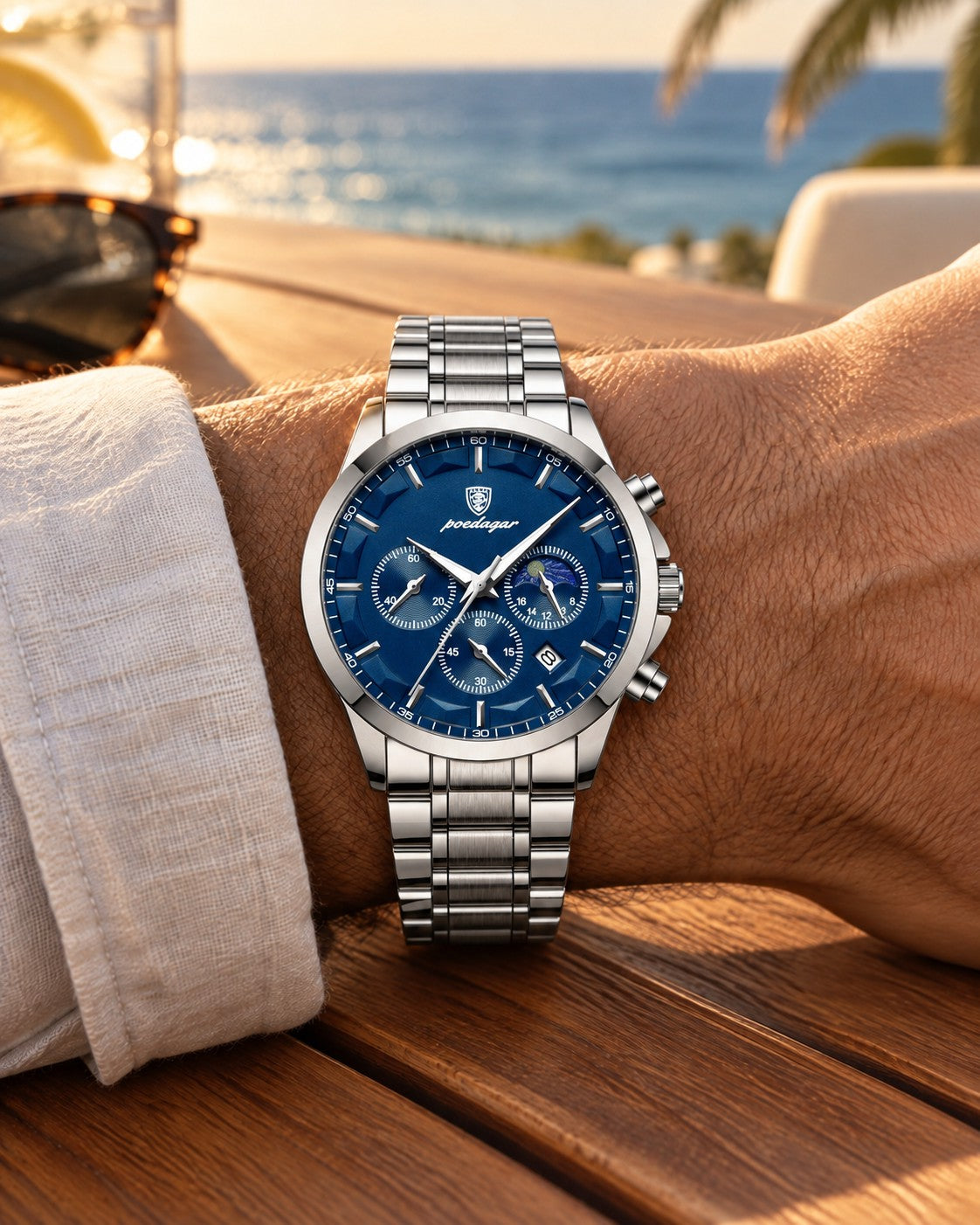 Multi-Dial Chronograph Watch in Silver/Blue — on model
