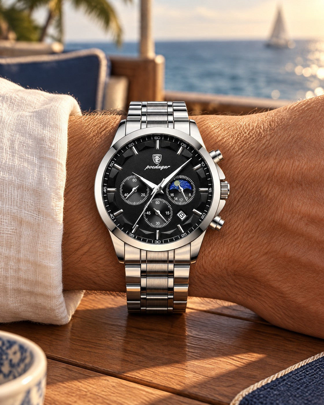 Multi-Dial Chronograph Watch in Silver/Black — on model