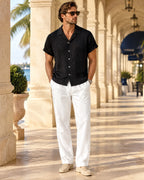 Diamond Knit Shirt Set in Black/White — on model