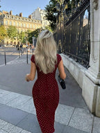 Cap-Sleeve Polka Dot Maxi Dress — back view