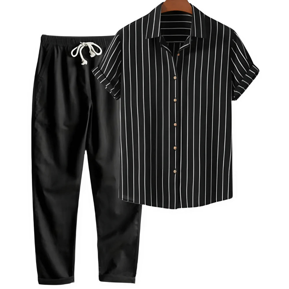 Striped Camp-Collar Set