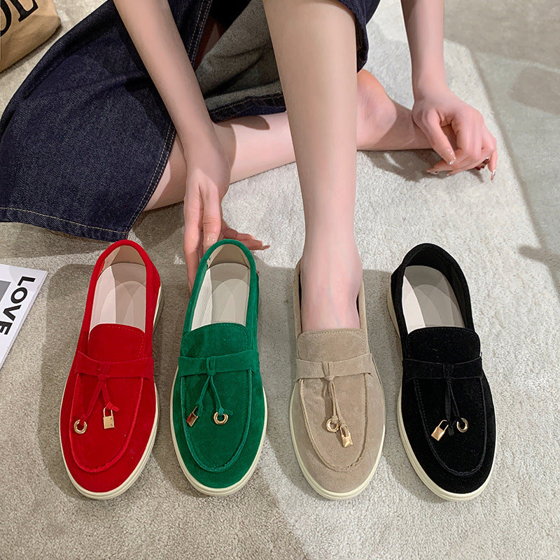 Charm-Tassel Suede Loafers