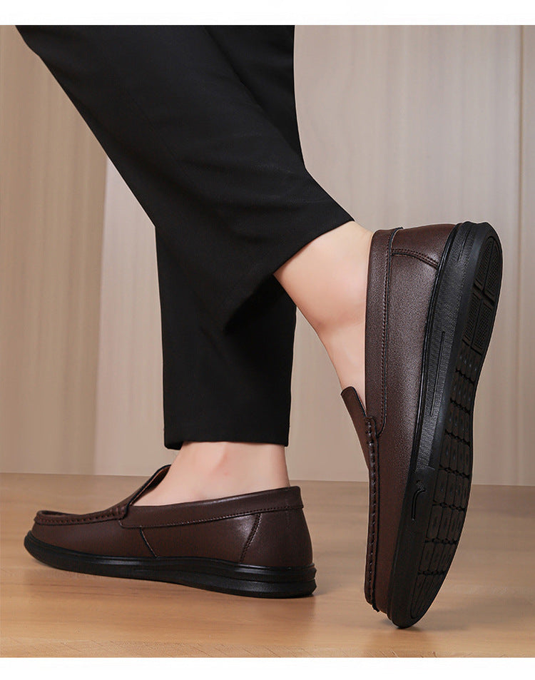 Plain-Vamp Leather Loafers in Brown — on model