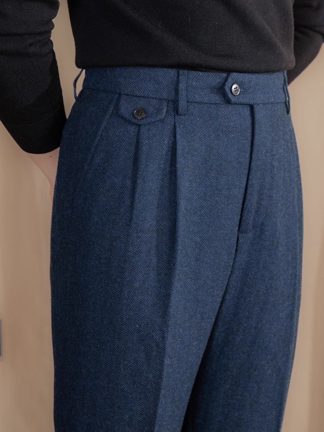 Herringbone Side-Tab Trousers