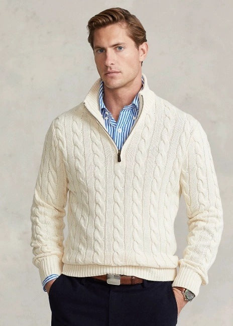 Cotton Cable-Knit Half-Zip Sweater