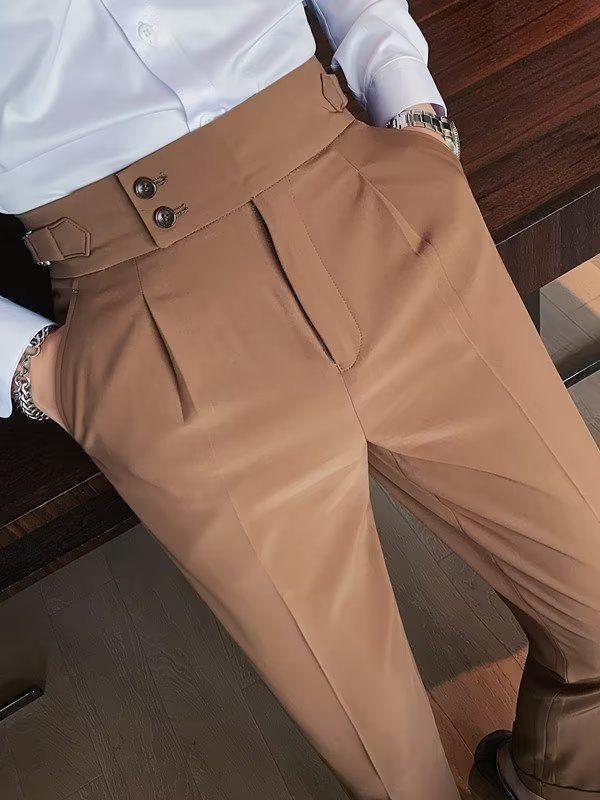 Mens High Waist Straight Leg Trousers