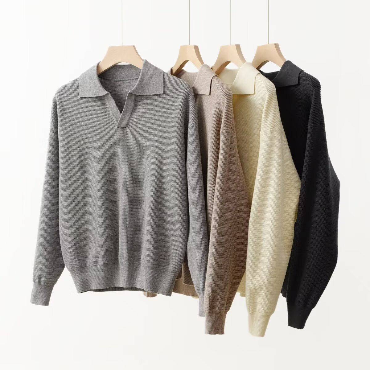 Textured Polo-Collar Sweater
