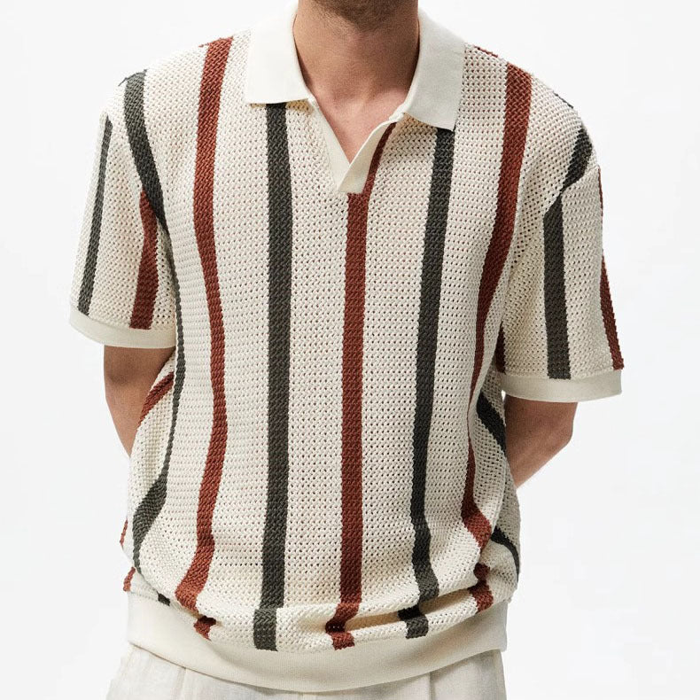 Open-Knit Stripe Polo