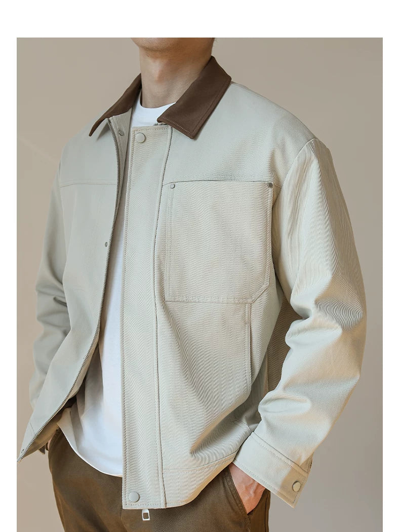 Contrast-Collar Chore Jacket — detail