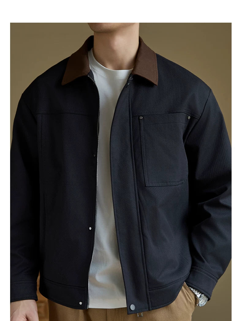 Contrast-Collar Chore Jacket — detail