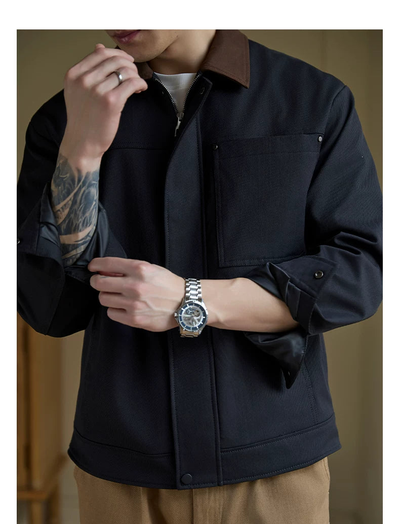 Contrast-Collar Chore Jacket — detail