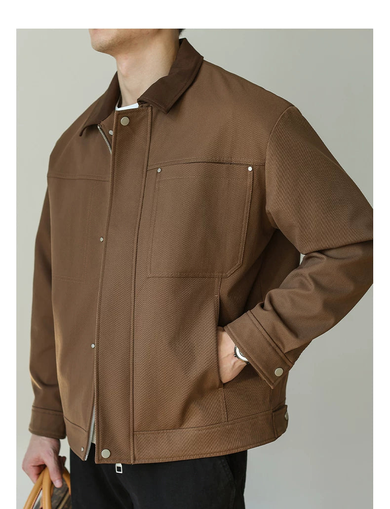 Contrast-Collar Chore Jacket — detail