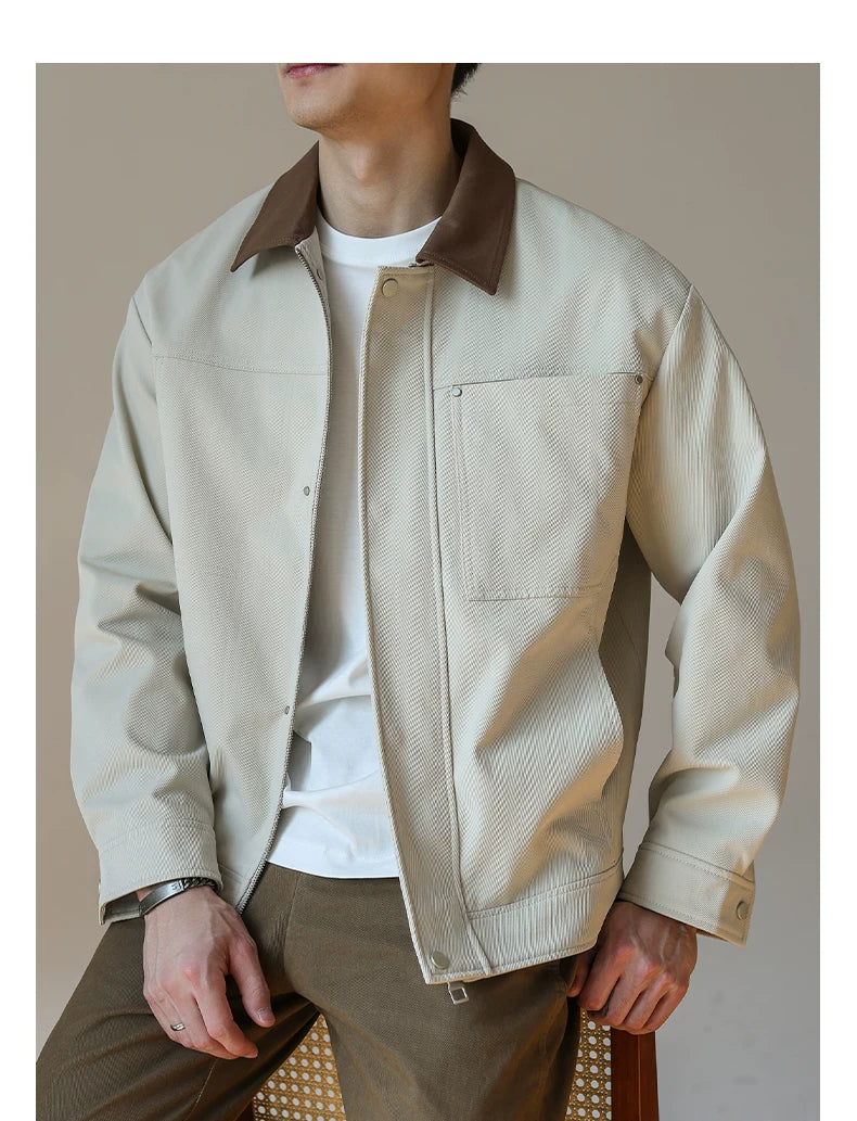 Contrast-Collar Chore Jacket — detail