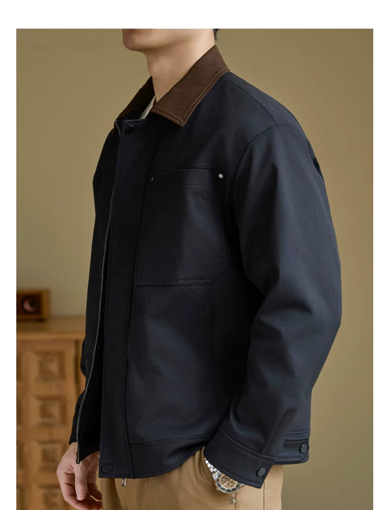 Contrast-Collar Chore Jacket — detail