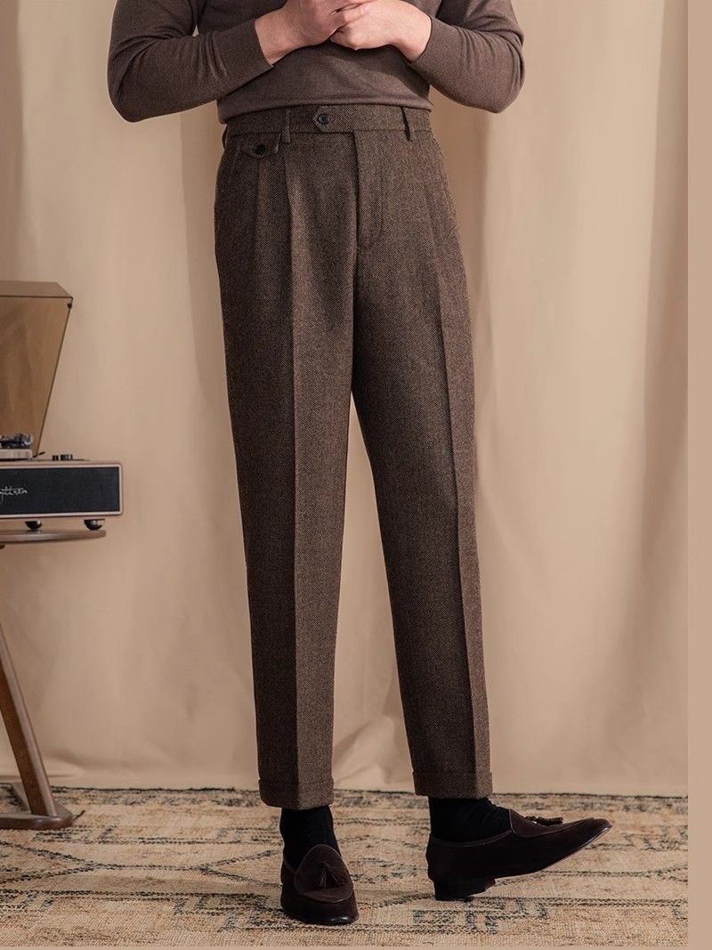 Herringbone Side-Tab Trousers