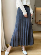 Rib-Knit Wool Midi Skirt — on model