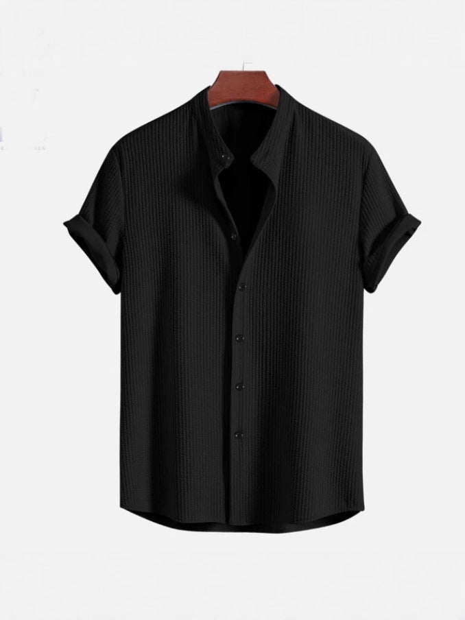 Corduroy Band-Collar Shirt