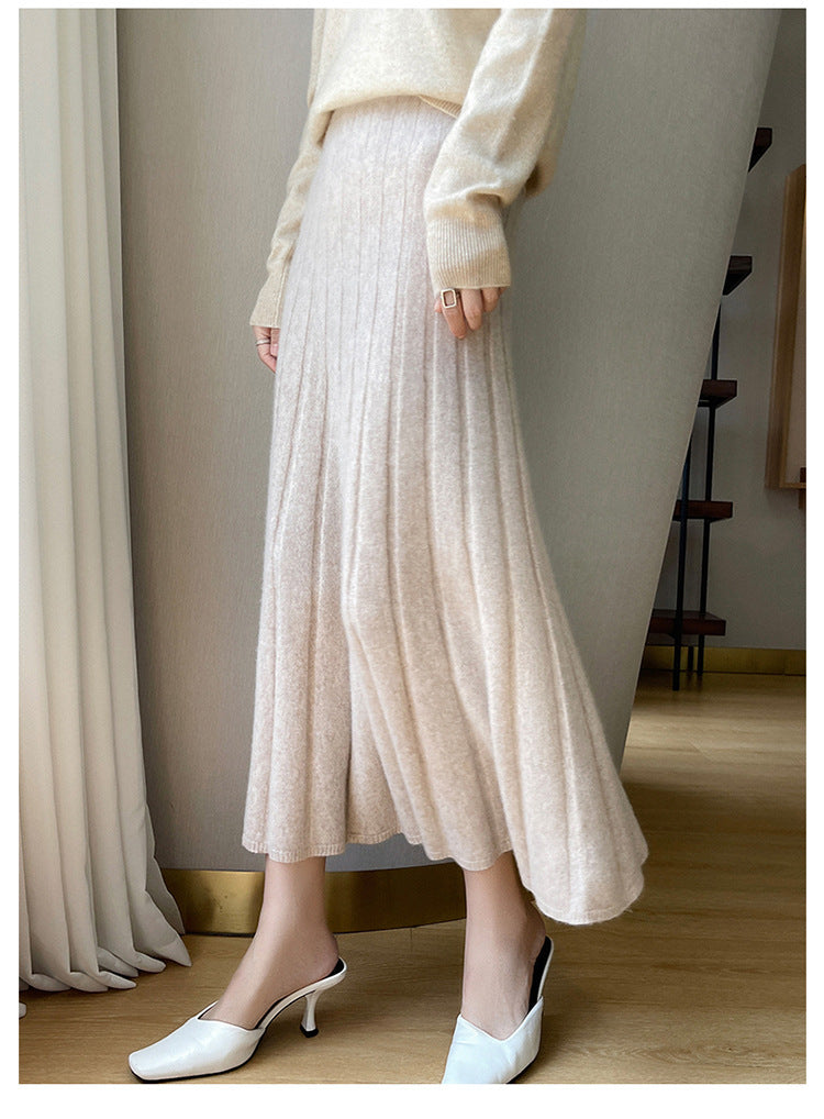Rib-Knit Wool Midi Skirt — on model