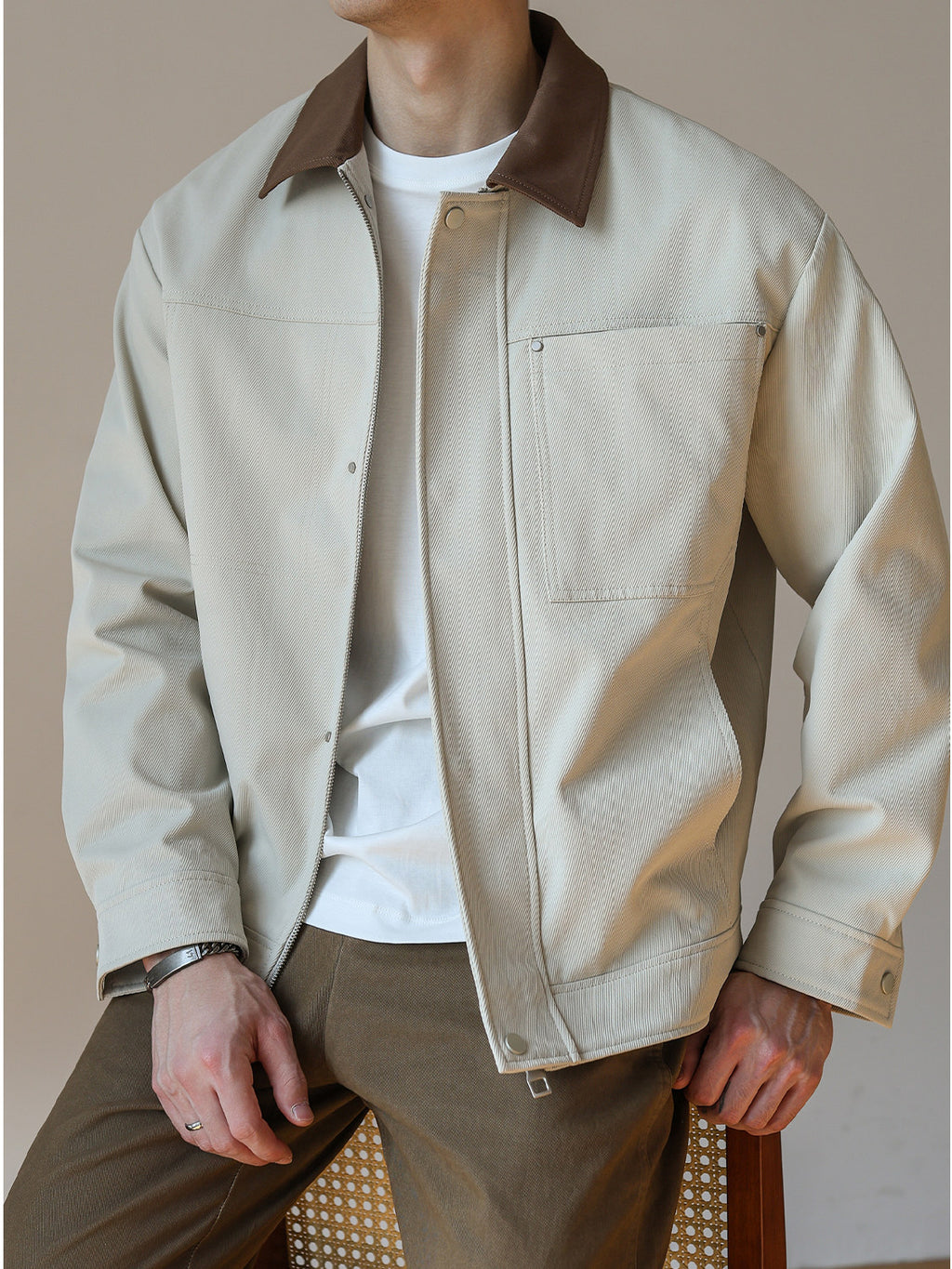 Contrast-Collar Chore Jacket