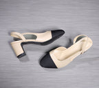 Block-Heel Cap-Toe Slingbacks in Beige / 2.4 in Heel — still life