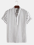 Striped Band-Collar Shirt