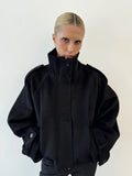 Womens Stand Collar Wool Blend Coat