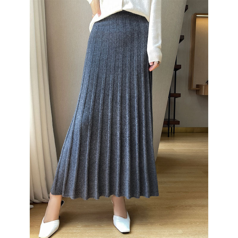 Pure Wool Pleated Midi Skirt