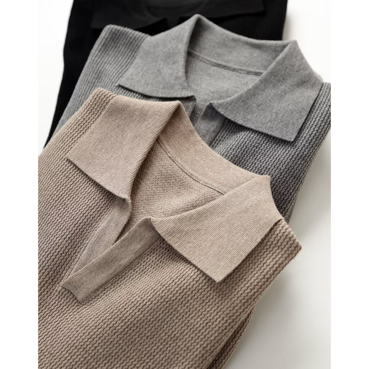 Textured Polo-Collar Sweater