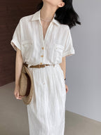 Womens Linen A-line Dress with Belt