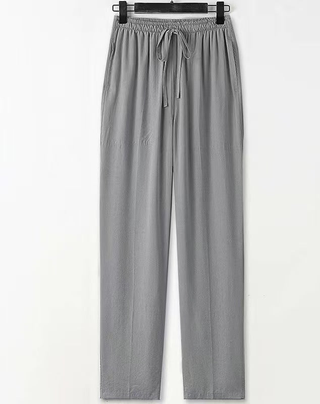 Relaxed Drawstring Trousers in Charcoal — on model