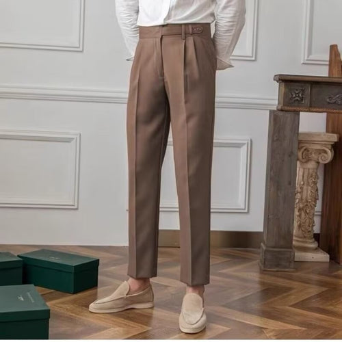 Belted Cropped Trousers in Tobacco — on model