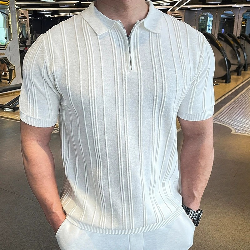Ribbed Half-Zip Polo