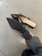 Bow-Strap Block-Heel Mules — detail