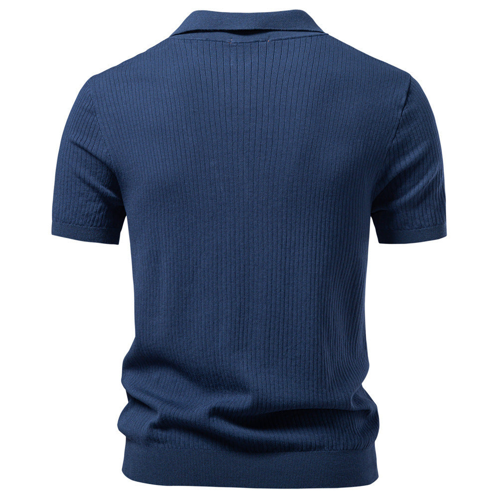 Ribbed Open-Collar Polo