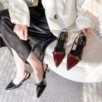 Buckle-Strap Slingback Kitten Heels — on model