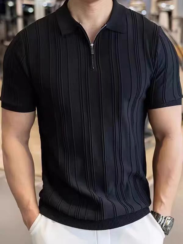 Ribbed Half-Zip Polo