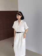 Womens Linen A-line Dress with Belt