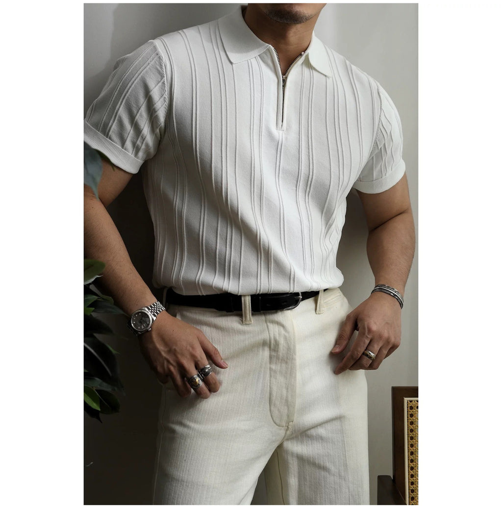 Ribbed Half-Zip Polo — detail