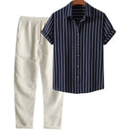 Striped Camp-Collar Set