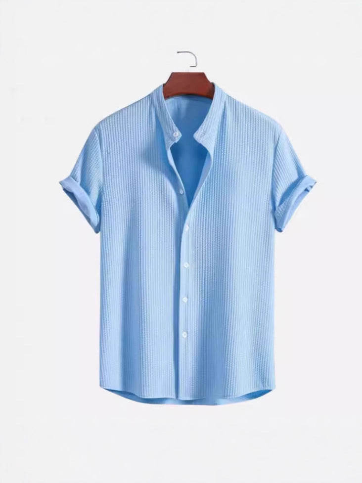 Corduroy Band-Collar Shirt