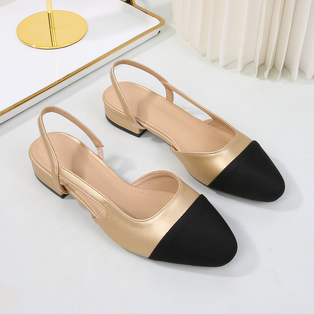 Block-Heel Cap-Toe Slingbacks in Gold — still life