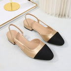 Block-Heel Cap-Toe Slingbacks in Gold — still life