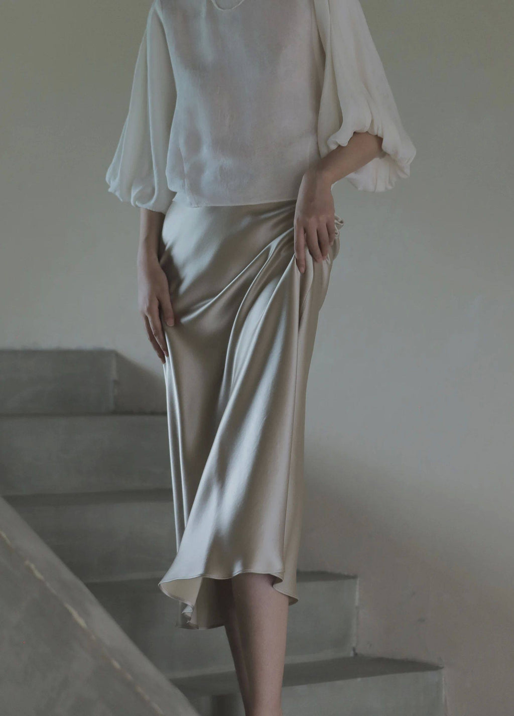 Satin Midi Slip Skirt — detail