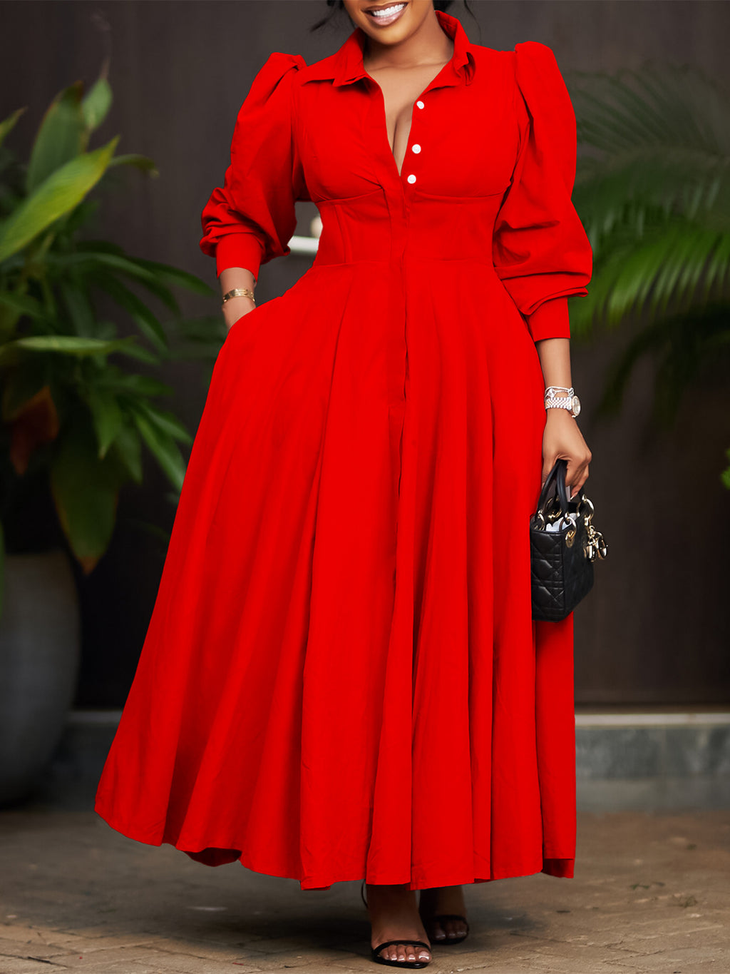 Puff-Sleeve Shirt Dress