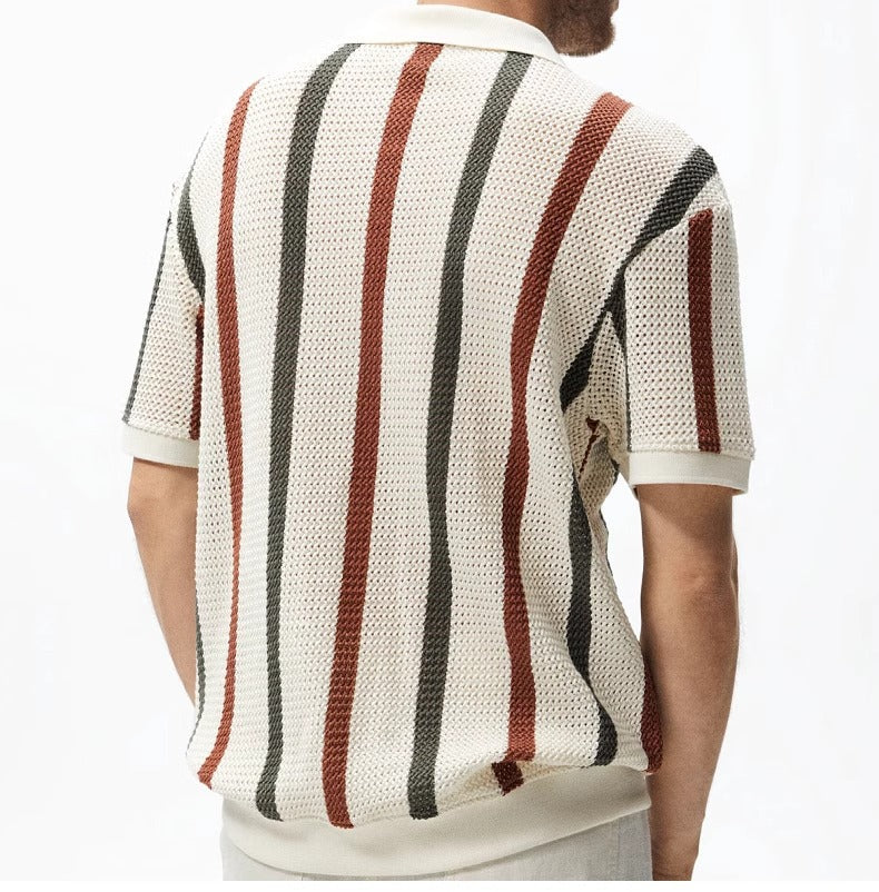 Open-Knit Stripe Polo — detail