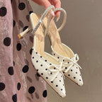 Polka-Dot Rhinestone-Strap Mules — detail