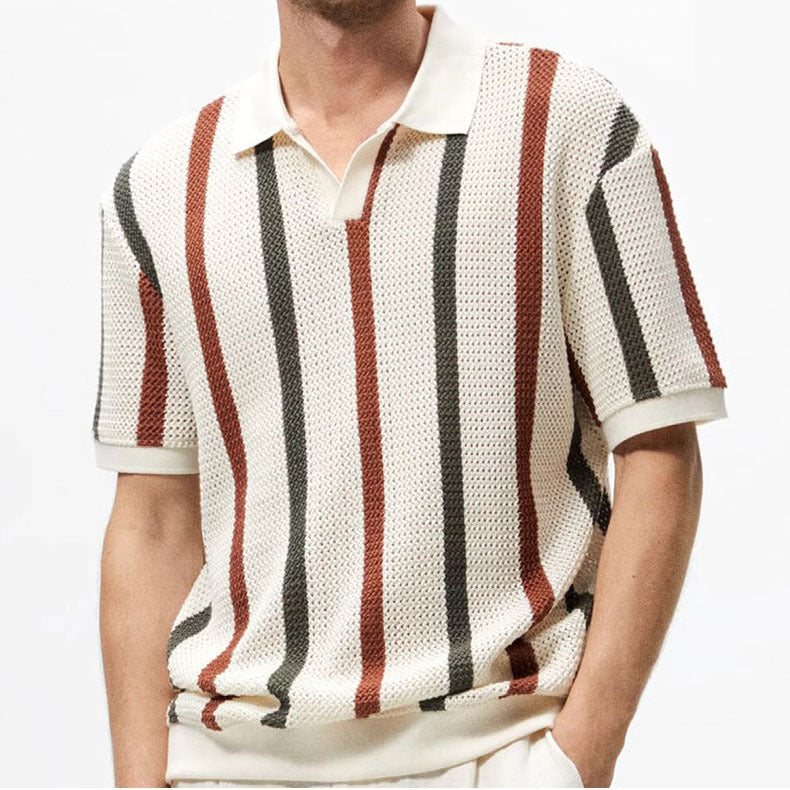 Open-Knit Stripe Polo